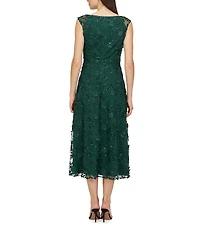 JS Collections Viviana Embroidered Mesh Midi Dress