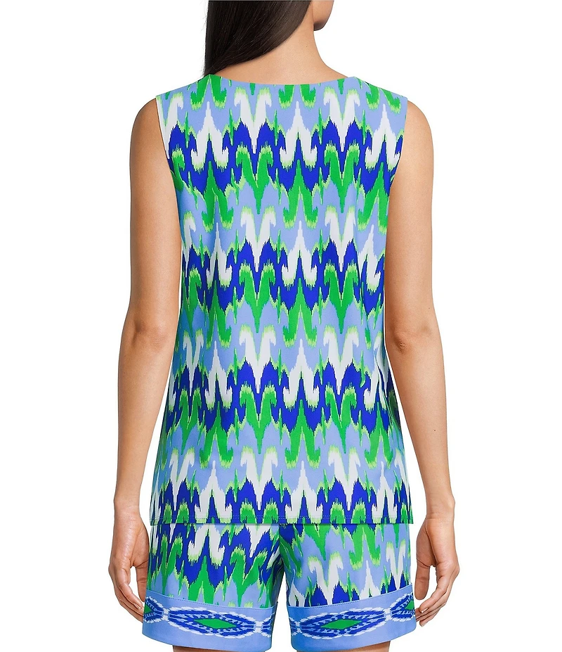Jude Connally Alexa Paradise Ikat Print Split V-Neck Sleeveless Tank Top