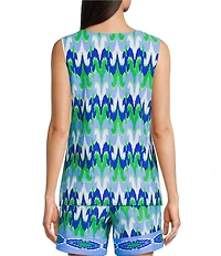 Jude Connally Alexa Paradise Ikat Print Split V-Neck Sleeveless Tank Top