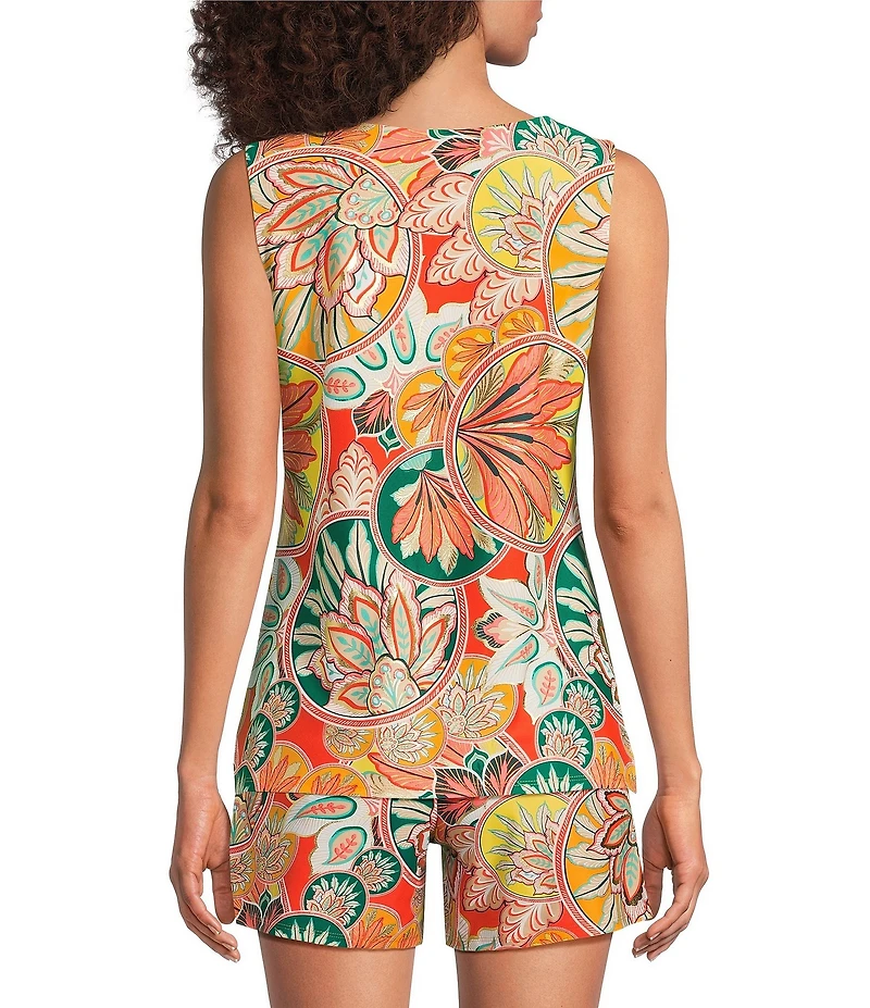 Jude Connally Alexa Gold Foiled Stained Glass Print Split V-Neck Sleeveless Tank Top