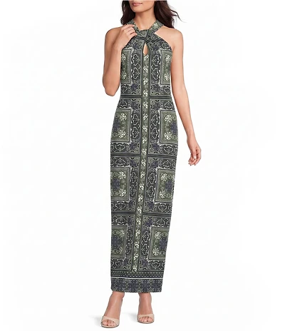Jude Connally Bernadette Palace Tapestry Loden High Halter Neck Sleeveless Maxi Dress