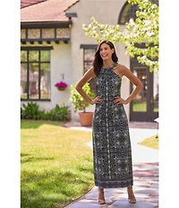 Jude Connally Bernadette Palace Tapestry Loden High Halter Neck Sleeveless Maxi Dress