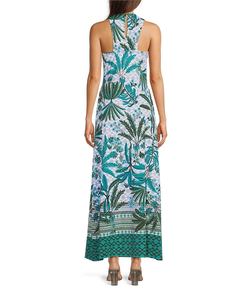 Jude Connally Bernadette Palm Royal Loden Print High Halter Neck Sleeveless Maxi Dress