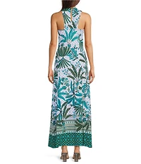 Jude Connally Bernadette Palm Royal Loden Print High Halter Neck Sleeveless Maxi Dress