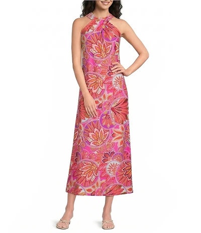 Jude Connally Bernadette Stained Glass Print High Halter Neck Sleeveless Maxi Dress