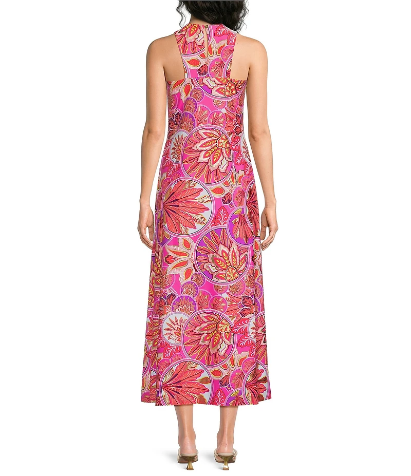 Jude Connally Bernadette Stained Glass Print High Halter Neck Sleeveless Midi Dress