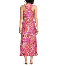 Jude Connally Bernadette Stained Glass Print High Halter Neck Sleeveless Midi Dress