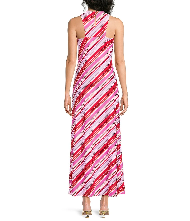 Jude Connally Bernadette Umbrella Stripe Print High Halter Neck Sleeveless Maxi Dress