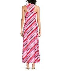 Jude Connally Bernadette Umbrella Stripe Print High Halter Neck Sleeveless Maxi Dress