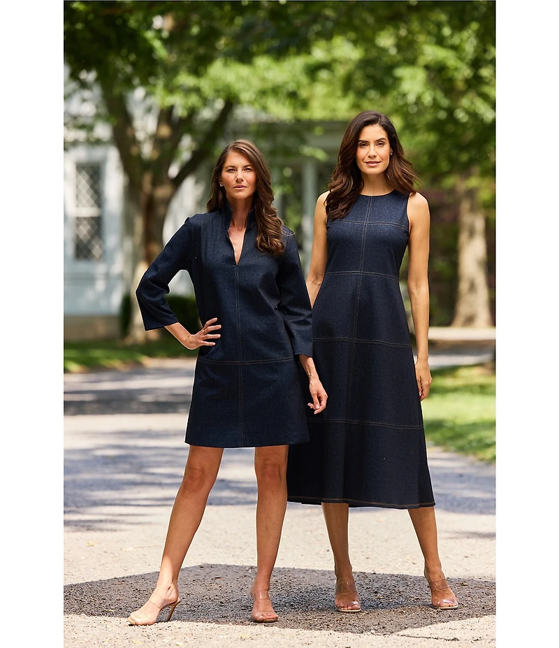 Jude Connally Callie Point Collar 3/4 Sleeve Denim Dress
