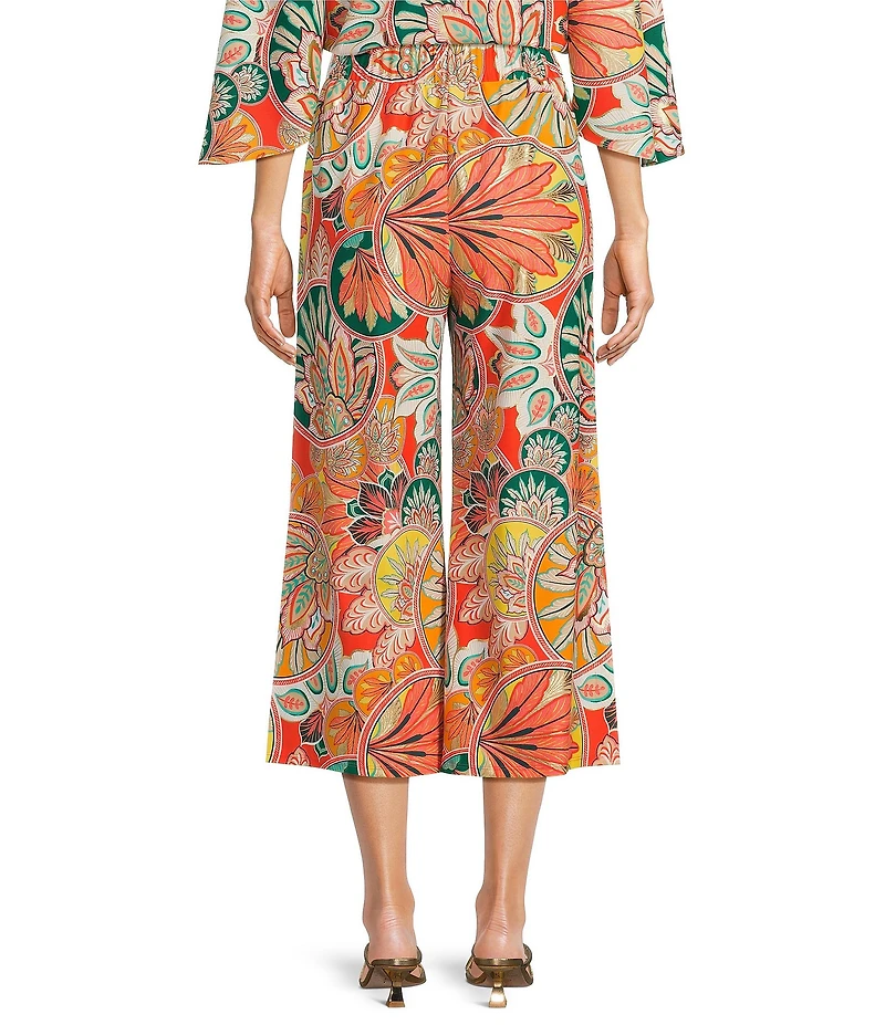 Jude Connally Campbell Stained Glass Print Elastic Waist Wide Leg Cropped Coordinating Pants