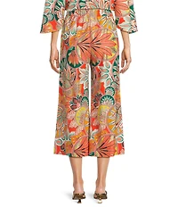 Jude Connally Campbell Stained Glass Print Elastic Waist Wide Leg Cropped Coordinating Pants
