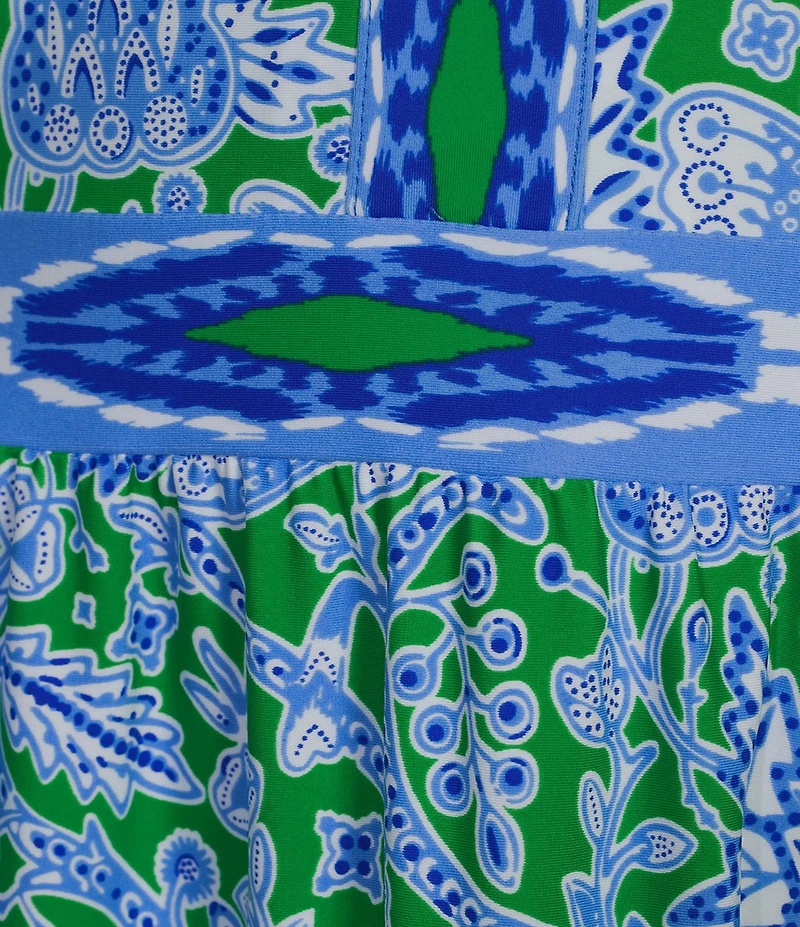 Jude Connally Candy Butterfly Botanical Print Jude Cloth Knit V-Neck 3/4 Sleeve A-Line Tiered Maxi Dress
