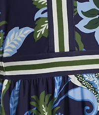 Jude Connally Candy Falling Floral Navy Print Jude Cloth Knit V-Neck 3/4 Sleeve A-Line Tiered Maxi Dress