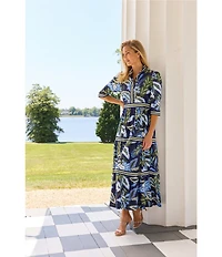 Jude Connally Candy Falling Floral Navy Print Jude Cloth Knit V-Neck 3/4 Sleeve A-Line Tiered Maxi Dress