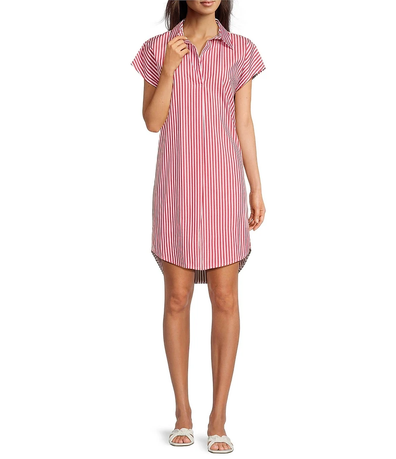 Jude Connally Carter Stripe Print Point Collar Short Sleeve Shirt Dress