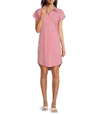 Jude Connally Carter Stripe Print Point Collar Short Sleeve Shirt Dress
