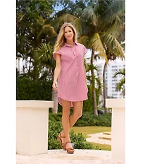 Jude Connally Carter Stripe Print Point Collar Short Sleeve Shirt Dress