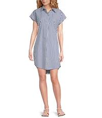Jude Connally Carter Stripe Print Point Collar Short Sleeve Shirt Dress
