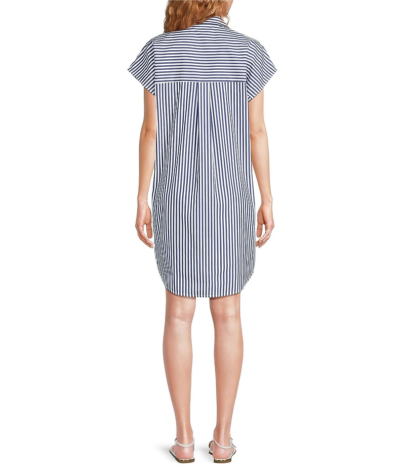 Jude Connally Carter Stripe Print Point Collar Short Sleeve Shirt Dress