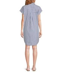 Jude Connally Carter Stripe Print Point Collar Short Sleeve Shirt Dress