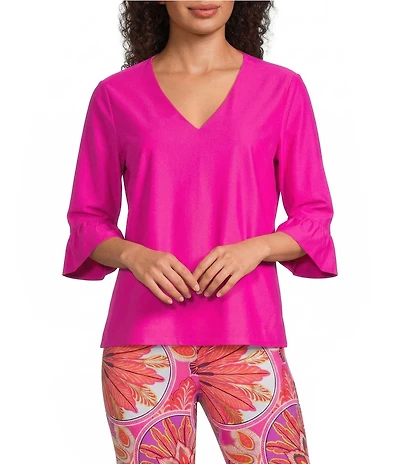 Jude Connally Cassie Jude Cloth V-Neck 3/4 Ruffle Sleeve Top