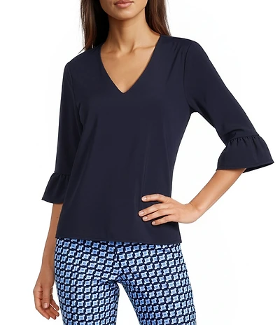 Jude Connally Cassie Jude Cloth V-Neck 3/4 Ruffle Sleeve Top