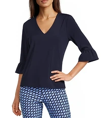 Jude Connally Cassie Jude Cloth V-Neck 3/4 Ruffle Sleeve Top