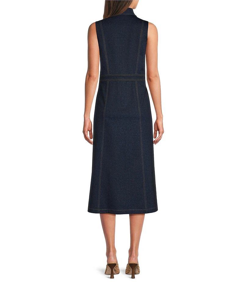 Jude Connally Chelsea Point Collar Sleeveless Snap Front Denim Midi Shirtdress