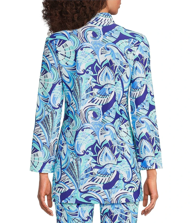 Jude Connally Chris Everyday Fanfair Seaglass Print Jude Cloth Stretch Knit Mandarin Collar Bracelet Sleeve Coordinating Top