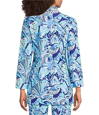 Jude Connally Chris Everyday Fanfair Seaglass Print Jude Cloth Stretch Knit Mandarin Collar Bracelet Sleeve Coordinating Top