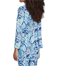 Jude Connally Chris Everyday Fanfair Seaglass Print Jude Cloth Stretch Knit Mandarin Collar Bracelet Sleeve Coordinating Top