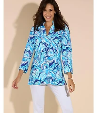 Jude Connally Chris Everyday Fanfair Seaglass Print Jude Cloth Stretch Knit Mandarin Collar Bracelet Sleeve Coordinating Top
