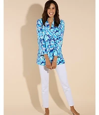 Jude Connally Chris Everyday Fanfair Seaglass Print Jude Cloth Stretch Knit Mandarin Collar Bracelet Sleeve Coordinating Top