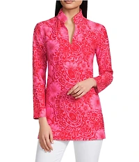 Jude Connally Chris Everyday Painted Paisley Print Jude Cloth Stretch Knit Mandarin Collar Bracelet Sleeve Coordinating Top