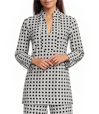 Jude Connally Chris Everyday Pebble Rattan Black Print Jude Cloth Stretch Knit Mandarin Collar Bracelet Sleeve Coordinating Top