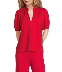 Jude Connally Coco Ponte Banded Neck Short Sleeve Top