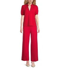 Jude Connally Coco Ponte Banded Neck Short Sleeve Top