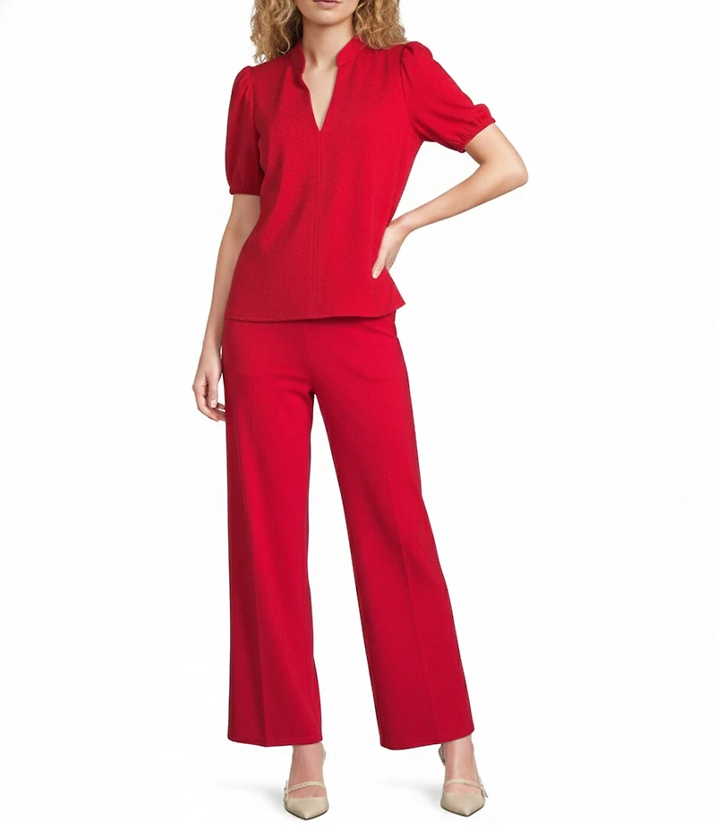 Jude Connally Coco Ponte Banded Neck Short Sleeve Top