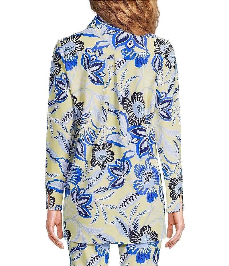 Jude Connally Coordinating Hadley Blooming Botanics Print Jude Cloth Knit Point Collar Long Split Roll Cuff Sleeve Tunic