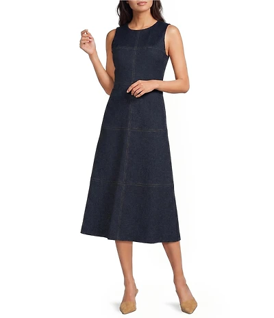 Jude Connally Crew Neck Sleeveless Fit & Flare Midi Denim Dress