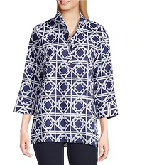 Jude Connally Cricket Bamboo Rattan Print Stand Collar 3/4 Sleeve Top