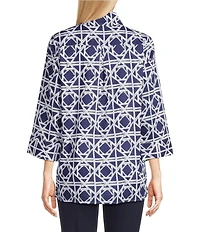 Jude Connally Cricket Bamboo Rattan Print Stand Collar 3/4 Sleeve Top
