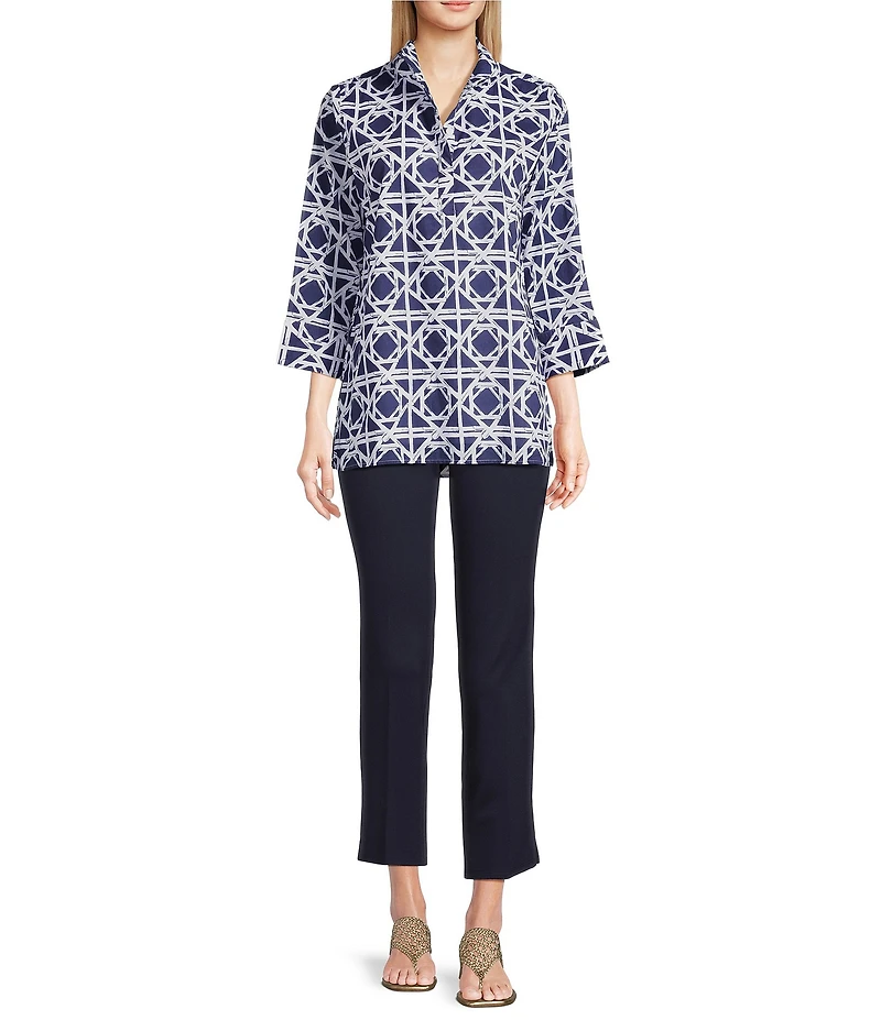 Jude Connally Cricket Bamboo Rattan Print Stand Collar 3/4 Sleeve Top