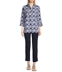 Jude Connally Cricket Bamboo Rattan Print Stand Collar 3/4 Sleeve Top