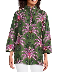 Jude Connally Cricket Decorative Fan Pool Print Stand Collar 3/4 Sleeve Top
