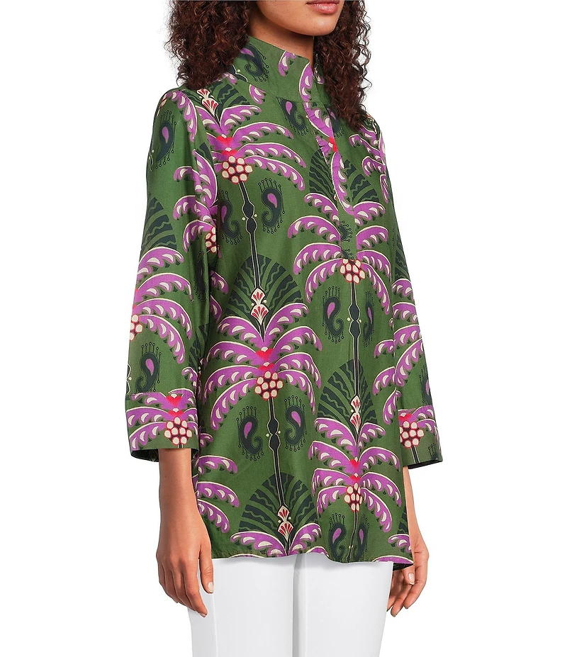 Jude Connally Cricket Decorative Fan Pool Print Stand Collar 3/4 Sleeve Top