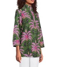 Jude Connally Cricket Decorative Fan Pool Print Stand Collar 3/4 Sleeve Top
