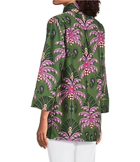 Jude Connally Cricket Decorative Fan Pool Print Stand Collar 3/4 Sleeve Top