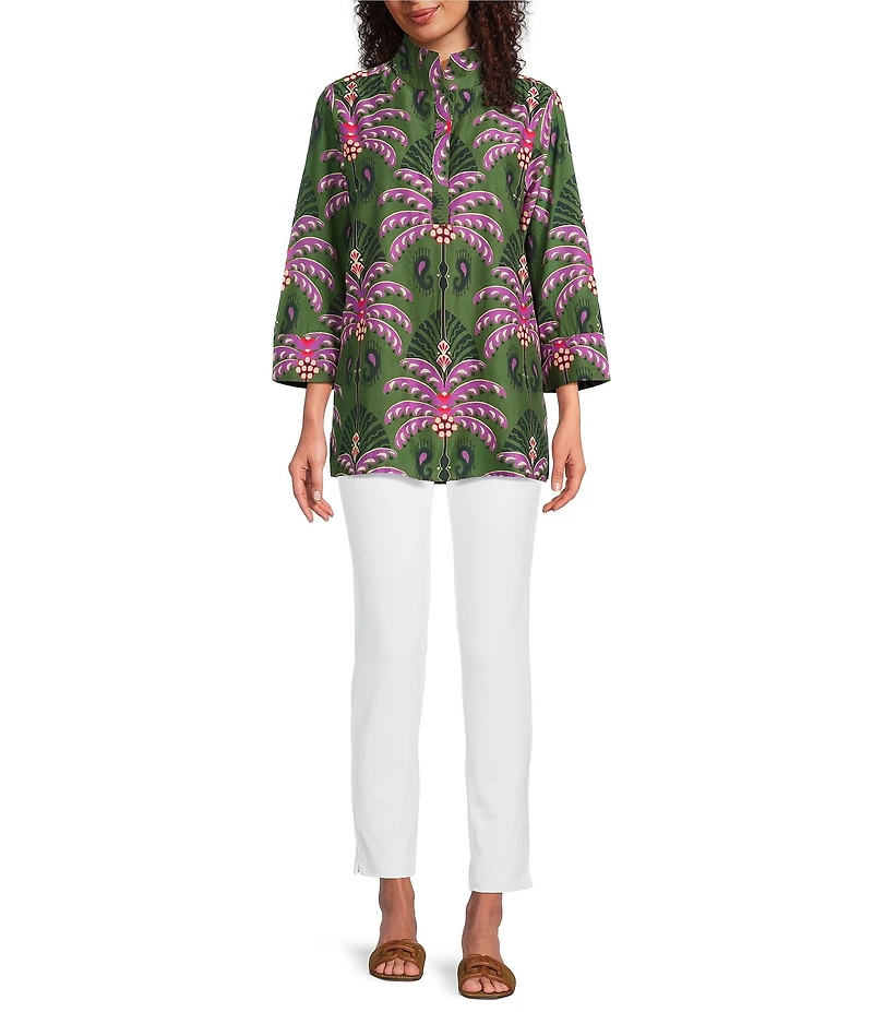 Jude Connally Cricket Decorative Fan Pool Print Stand Collar 3/4 Sleeve Top